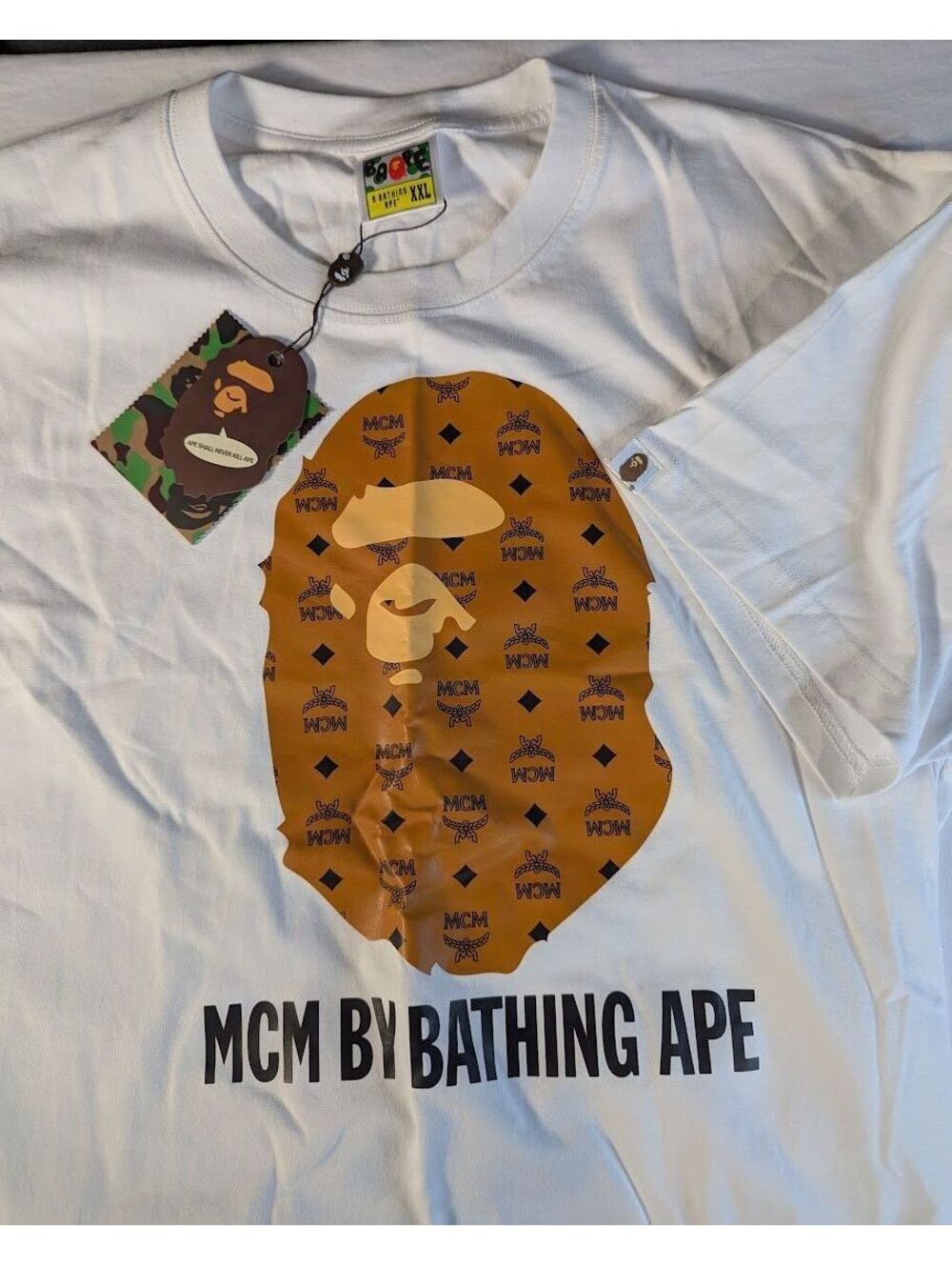 BAPE x MCM By Bathing Ape Head T-Shirt White Cognac Visetos Mens Size XXL NWT